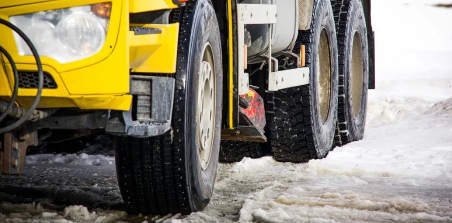 trailer truck enduring the winter season in Alberta Canada